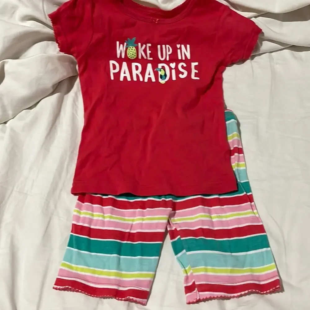 Carters 4t 💯 cotton short sleeve shorts pajamas euc woke up in paradise